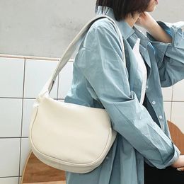 Bag Fashion Pu Semicircle Underarm Vintage Large Capacity Handbag Simple Wide Shoulder Strap Soft Leather