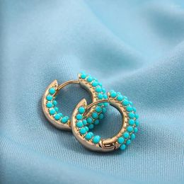 Hoop Earrings Charm Round Beads Women Fashion Luxury Green Opal Stone Dangle Boho Party Jewelry Accessories Gift