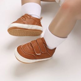 Baby Shoes 0 to 18 Month for Toddler Boys and Girls Baby Sneaker Soft PU Leather Baby Brown Rubber Sole Non-Slip Casual Shoes