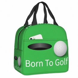 born To Golf Ball Lunch Bag Women Thermal Cooler Insulated Lunch Ctainer Box for Children School Work Food Picnic Tote Bags J7sV#