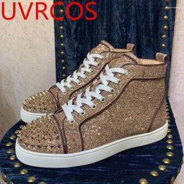 Casual Shoes Bling Sequined High Top Men Flats Sole Running Sneaker Classic Lace-Up Party Dress Male Tenis Masculino