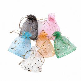 100pcs/lot Mo Star Organza Bags 7x9cm Small Christmas Drawstring Gift Bag Charm Jewellery Boxes Organiser Packaging Bags Pouches 82vG#