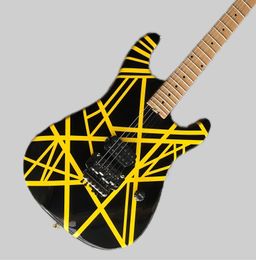 factory OEM electric guitar, Black and Yellow EV Stripe Series H guitar, Maple fingerboard, Floyd Rose tremolo Bridge 36589