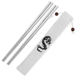 Kitchen Storage 1 Set Of Metal Chopsticks Dragon Pattern Lightweight With Cloth Bag