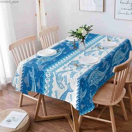 Table Cloth Summer Beach Sea Wave Dolphin Rectangle Tablecloths Kitchen Table Decor Waterproof Fabric Tablecloth Holiday Party Decorations Y240401