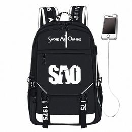 sword Art Online SAO Printing Backpack Unisex Travel Backpack USB Interface Laptop Backpack Canvas School Book Bags s7th#