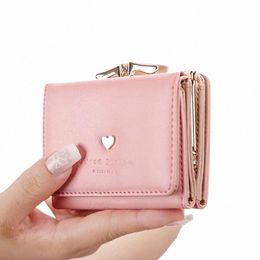 new Candy Color Fi Women Coin Purse Leather Solid Color Vintage Short Wallet Heart Hasp Ladies Girls Card Holder Clutch Bag 81Kn#