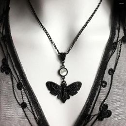 Pendant Necklaces Gothic Black Moth Necklace For Women Man Pagan Witch Jewelry Accessories Gift Fashion Moonstone Scary Skeleton Charm