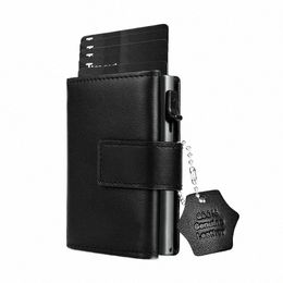 credit Card Case Mini Wallet with Zip Coin Purse Men RFID Protecti Genuine Leather Card Wallet Small Aluminium Card Holder W9eY#