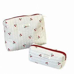 quilted Cott Ladies Travel Storage Bag Retro Cherry Women's Cosmetic Bags Cute Design Girls Pencil Case Makeup Bag Handbags l4z9#