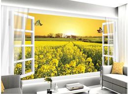 Wallpapers Home Decoration 3d Bathroom Wallpaper Canola Flower White Wilderness Window Views Mural Painting Pos