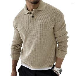 Men's Sweaters Oldyanup Men Knit Polo Shirt Slim Fit Long Sleeve Sweater Fall Fashion Solid Color Knitwear Mens Casual Button Knitted