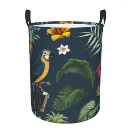 Laundry Bags Basket Macaw Foliage Illustration Cloth Folding Dirty Clothes Toys Storage Bucket Household