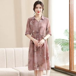 Party Dresses Floral Silk Short Sleeve Shirt Collar K Midi Dress Women Boho Fashion Elegant Bodycon Summer Korean Luxury