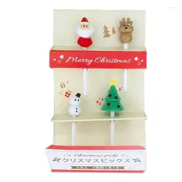 Forks 4pcs/Set Cute Cartoon Christmas Fruit For Kids Portable Plastic Lunchbox Picnic Toothpick Cake Stick
