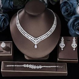 Necklace Earrings Set 2024 Clever 4 Dubai Cubic Zirconia Tassels With Large And Thick Wedding Necklaces Bridal Party Luxury Jewellery
