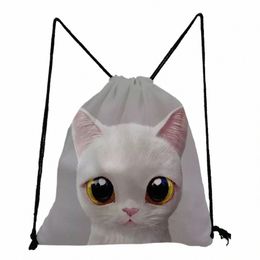 new Trend 3d Black Cats Print Kawaii Backpacks for Students Casual Travel Women Book Bag High Quality Portable Drawstring Pocket Z0T6#