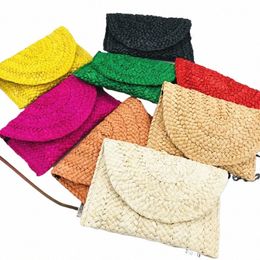 women Fi Flap Envelope Bags Summer Beach Bag Handmade Wallet Straw Knitted Handbag Lady Coin Phe Lg Purse Clutches 1PC j9gQ#