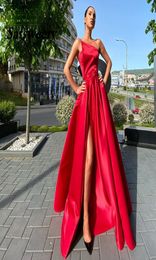 Elegant Strapless Evening Dresses A Line Side Slit Satin Prom Dress Special Wrap Party Gowns Abiti Da Cerimonia3599004