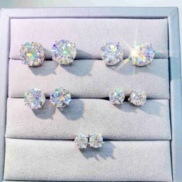 Charm Luxury Diamond Vvs Moissanite Round Stud Earrings S925 10k 14k 18k Solid Gold Stud Earrings Women Men Moissanite Earrings