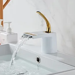 Bathroom Sink Faucets Modern Basin Faucet Gold Black Silver Deck Mounted Tap Mixer & Cold Water Brass Waterfall