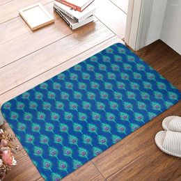 Bath Mats Blue Peacock Feathers Mat Non Slip Animal Toilet Pad Fast Dry For Shower Home Entrance Foot Absorbent Bathroom Rug