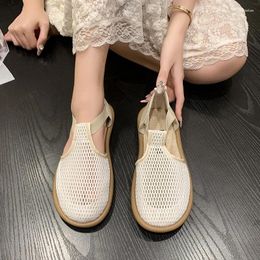 Casual Shoes 2024 Women Sandals Hollow Breathable Mesh Retro Style Flat Bottom Fisherman Round Toe Soft Sole Female