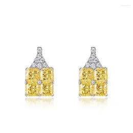 Stud Earrings Generous Yellow Diamond Colored Treasure S925 Silver Inlaid Flower Cut High Carbon
