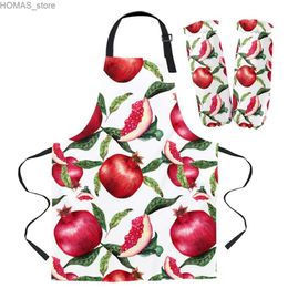 Aprons Summer Fruit Red Pomegranate Apron Kitchen Bar Restaurant Waiter Sleeveless Housework Woman Kids Aprons Cuff Oven Mitts Y240401