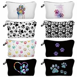 mini Casual Makeup Bag Women Portable Make Up Organizer Bag Customizable Dog Paws Print Cosmetic Bag Carto Kawaii Pencil Cases E95H#