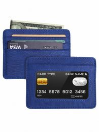 minimalist Slim Credit Card Holder with Transparent ID Window, Small Leather Card Wallet for Women Men Q8aU#