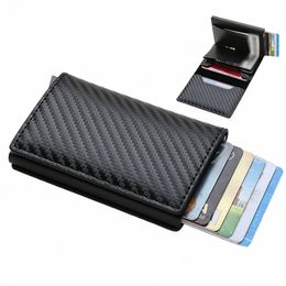 carb Fibre Slim Aluminium Men Wallet ID Credit Card Holder Mini ANTI RFID Wallet Automatic Pop Up Bank Card Case Black Wallets e1UH#