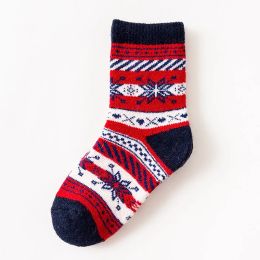 Children Winter Wool Socks Fair Isle Jacquard Weave Pattern Socks for Boys Girls Warm Thick Socks Kids Christmas Footwear Baby