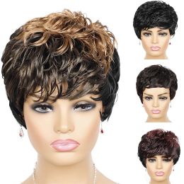 Wigs Highlight Synthetic Wigs Short Straight Pixie Cut Hair Bob Wig bleached bangs Honey Gold Mix Black Hair For Woman