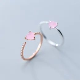 With Side Stones Fashion S925 Silver Pink Heart Stone Rings For Women Girls Love Gift Ring Female Statement Engagement Party Jewellery Wedding