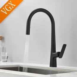 VGX Pull Out Kitchen Sink Faucet Stream Sprayer Kitchen Gourmet Faucet Rotatable Basin Mixer Water Tap Hot Cold Crane Brass Grey