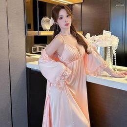 Home Clothing Sexy Women Twinset Robe Set Nightgown Lace Nightdress V-Neck Sleepwear Loungewear Summer Bathrobe Gown Suit Homewear