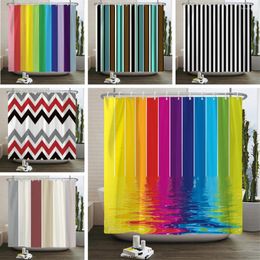 Shower Curtains Colourful Stripes Print Modern Geometry Pattern Bathroom Waterproof Polyester Bath Curtain Home Decor With Hooks