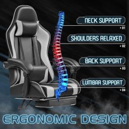 Gaming Chair, Video Game Chair with Footrest and Massage Lumbar Support, Ergonomic Computer Chair Height Adjustable with