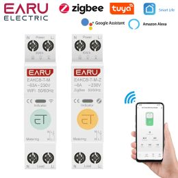 Tuya WiFi Zigbee Smart Circuit Breaker MCB 1P+N 63A Power Energy kWh Voltage Current Metre Protector Voice Remote Control Switch