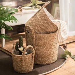 Natural Wicker Planter Basket Flower Pot Home Garden Decor Laundry Bucket Dirty Clothes Storage Baskets Toy Holders 240318