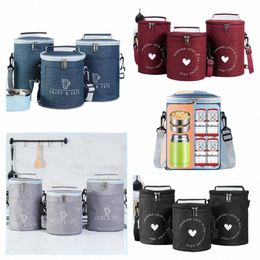 oxford Cylinder Insulated Lunch Box Bag Large Capacity Aluminum Foil Round Lunch Bag Waterproof with Adjustable Strap m2vC#