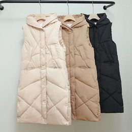 Women's Vests Fashion Long Waistcoat Winter Women Hooded Cotton Padded Clothing 2024 Snow Wear Warm Vest For Girls Windriel