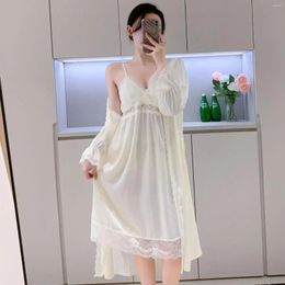 Home Clothing Summer Nightdress Satin Wedding Women Set Sexy Twinset Homewear Sleepwear Robe Bride Lace Bathrobe Gown Suit