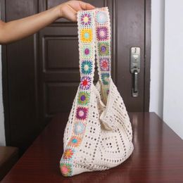 Drawstring Vintage Hollow Woven Women Shoulder Bag Knitting Handbags Large Capacity Tote Bags For Ladies Summer Beach Travel Shopper Purse