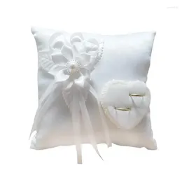 Chair Covers Wedding Ring Pillow Romantic Stylish White Square Flower Camellia Heart Shaped Cushion Marriage Supplies For Decor