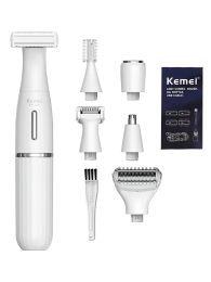 KEMEI 6 in 1 Women's Beauty Tools Kit Rechargeable Body Hair Removal Epilator for Shaving Armpit Hair,Leg Hair,Body Hair
