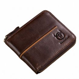 bullcaptain Genuine Leather Men's Wallet Vintage Zipper with Partiti Clip RFID Credit Card Holder Burglar Leather Mini Wallet F5qQ#