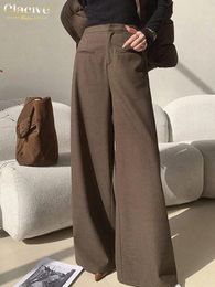 Women's Pants Clacive Fashion Loose Brown Office 2024 Elegant High Waist Wide Casual Classic Full Length Trousers Female