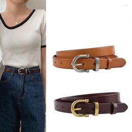 Belts High Quality Full Grain Leather Jeans Strap Belt For Women Gold Silver Buckle Waist Cowhide Cinturon Mujer Ceinture 2024